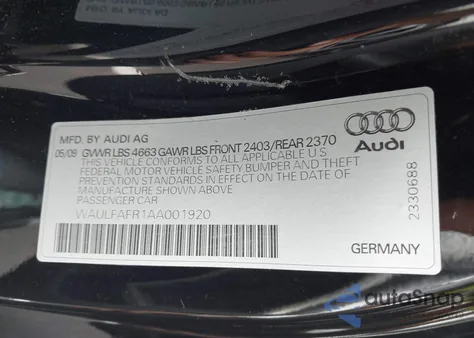 2010 Audi A5 2.0T Premium из США, поврежденный, VIN WAULFAFR1AA001920